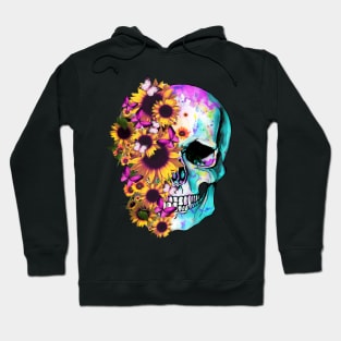 tatoo skull flowers sunflowers design art illustration Hoodie